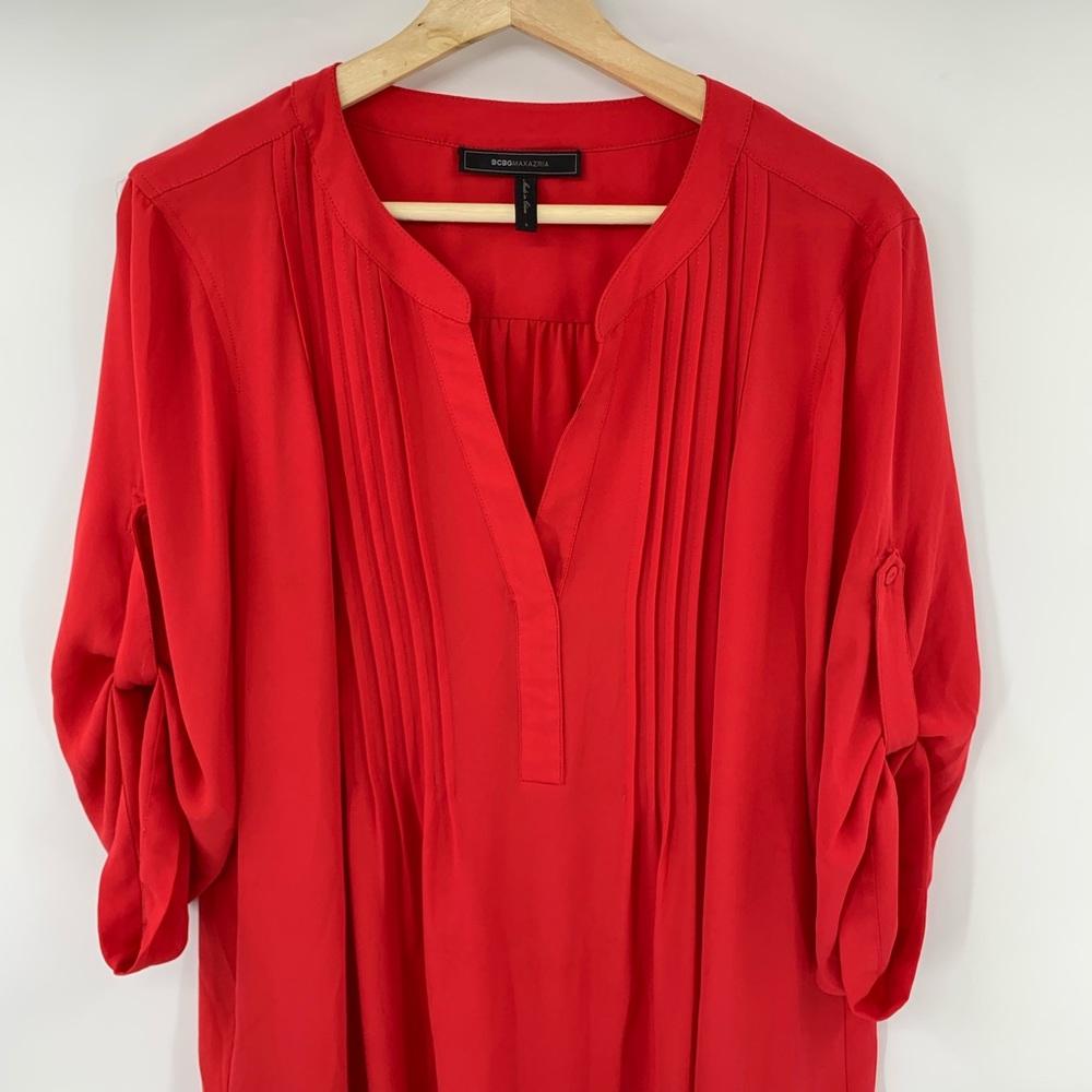 BCBG Maxazria Gena Long Sleeve Tunic Top Pintucks - Picture 3 of 7